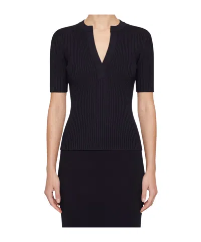 Simkhai Miley V-neck Ribbed Knit T-shirt In Black