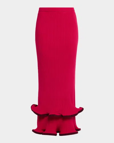 SIMKHAI MILLIE FLOUNCE-HEM KNIT MIDI SKIRT