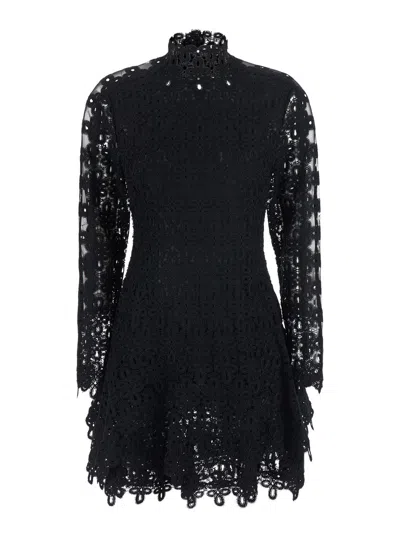 Simkhai Mini Black Lace-inset Tech Fabric Dress With Long Sleeves In Orange