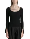 Simkhai Minka Compact Rib Long Sleeve Halter Top In Black In Black
