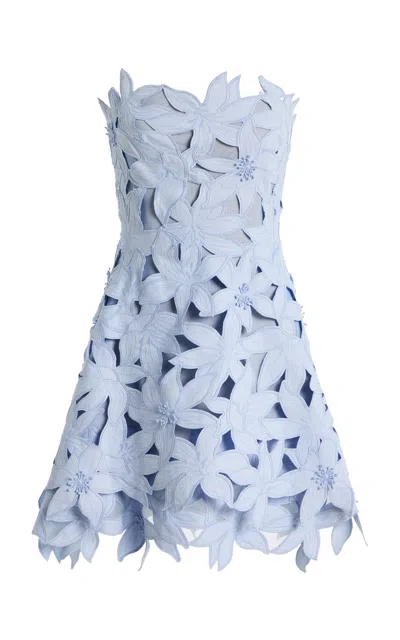 Simkhai Miri Bustier Embroidered Crepe Mini Dress In Blue
