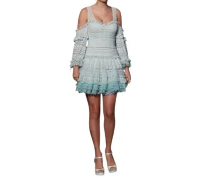 Simkhai Mixed Knit Lace Cold Shoulder Mini Dress In Light Blue Combo