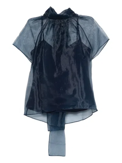 Simkhai Mock-neck Ribbon Top In Blue