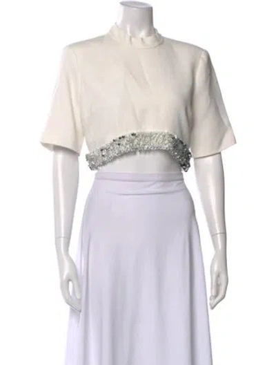 Pre-owned Simkhai Mock Neck Short Sleeve Crop Top In Neutral
