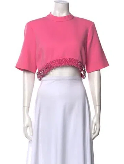 Pre-owned Simkhai Mock Neck Short Sleeve Crop Top In Pink