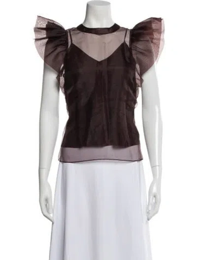 Pre-owned Simkhai Mock Neck Short Sleeve Top In Brown