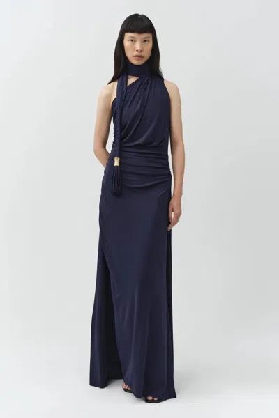 Simkhai Moira Draped Jersey Gown In Midnight In Blue