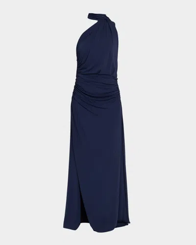Simkhai Moira Draped Mock-neck Jersey Gown In Blue