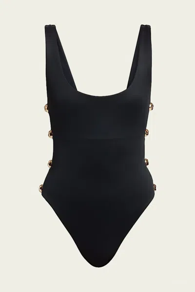 Simkhai Mona Studded Scoop Neck One Piece In Black