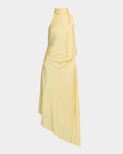 Simkhai Monica High-low Satin Halter Midi Dress In Yellow