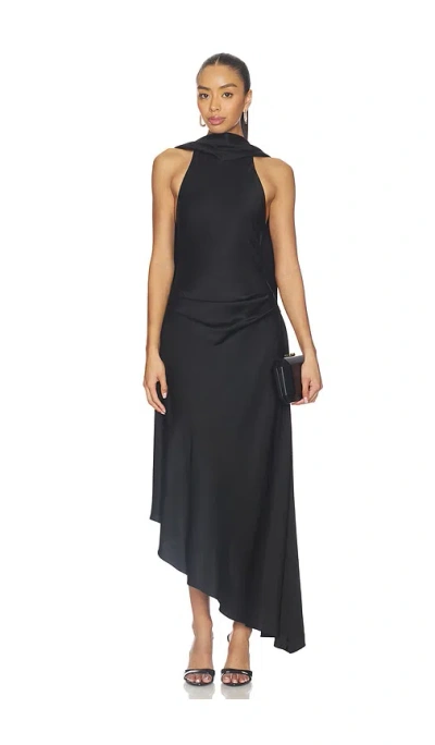 Simkhai Monica Asymmetric Tie-detailed Satin Halterneck Midi Dress In Black