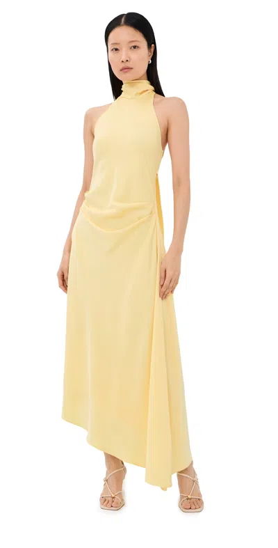 Simkhai Monica High-low Satin Halter Midi Dress In Yellow