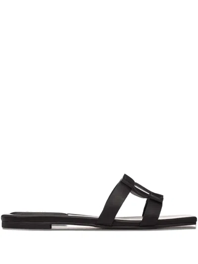 Simkhai Monogram-detail Flat Sandals In Black