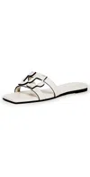 Simkhai Leather Monogram Flat Slide Sandals In Ivory