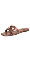 Simkhai Monogram Leather Flat Slides Sable In Sable