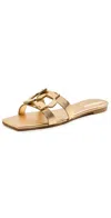 Simkhai Monogram Metallic Flat Slides Gold In Gold