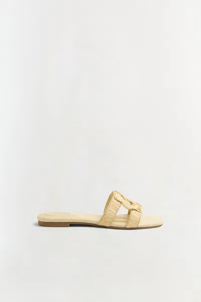 Simkhai Monogram Raffia Flat Slide In Natural In Brown