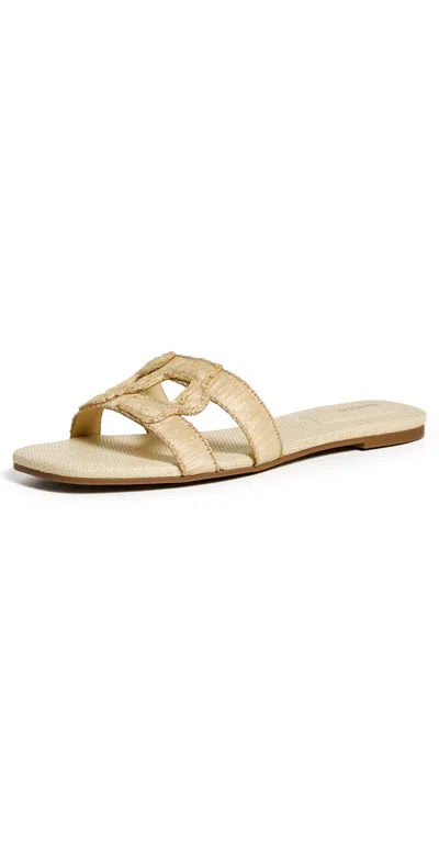 Simkhai Monogram Raffia Flat Slides Natural In Brown