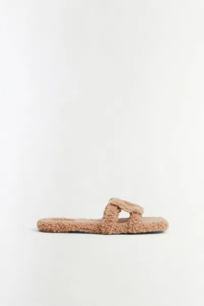 Simkhai Monogram Shearling Slide In Light Camel In Brown
