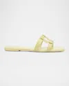 Simkhai Monogram Snake-embossed Leather Flat Slide Sandals In Green