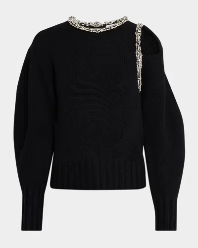 Simkhai Monroe Embellished Cut-out Sweater In Black