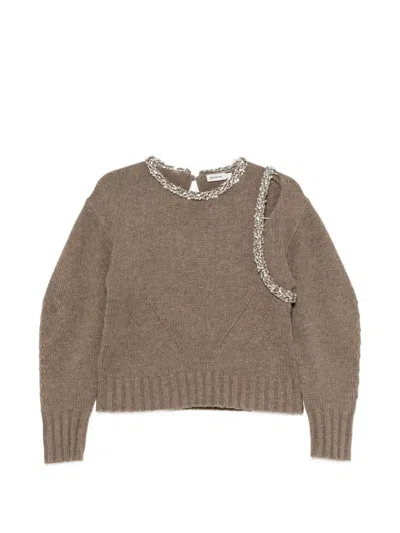 Simkhai Monroe Embellished Cut-out Sweater In Brown