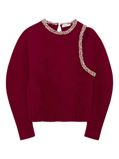 Simkhai Monroe Cutout Crystal-embellished Wool-blend Sweater In Red
