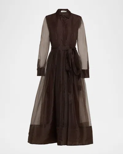 Simkhai Montgomery Sheer Pleated Midi Shirtdress In Brown