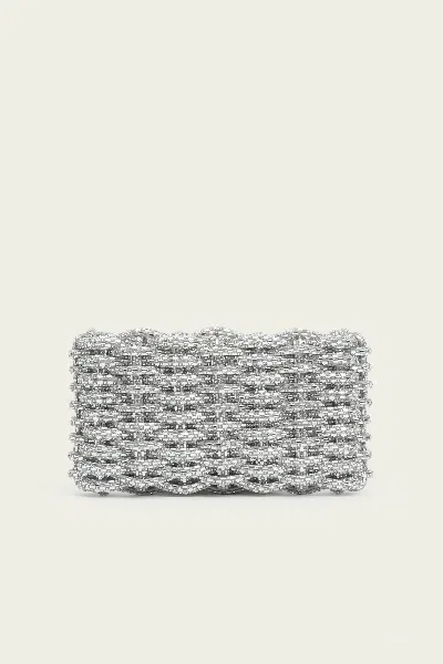 Simkhai Morgan Woven Rhinestone Clutch In Silver