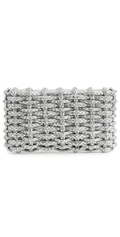 Simkhai Morgan Woven Rhinestone Clutch Silver