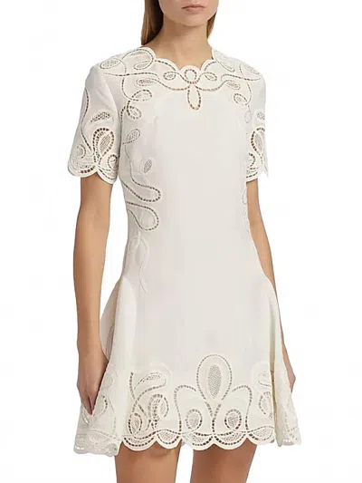 Simkhai Morrigan Embroidered Short-sleeve Mini Dress In Ivory In White