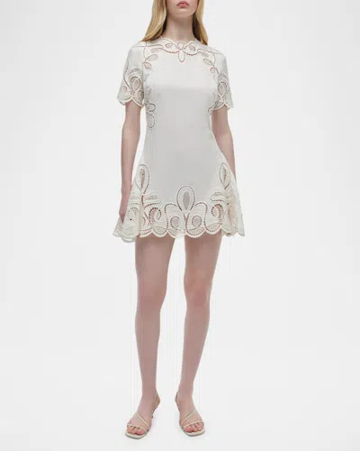 Simkhai Morrigan Embroidered Short-sleeve Mini Dress In White
