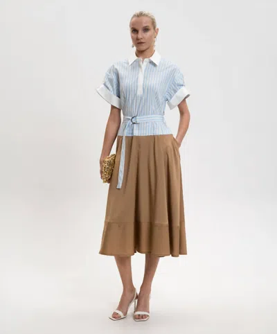 Simkhai Mylo Midi Combo Shirt Dress In Blue Stripe