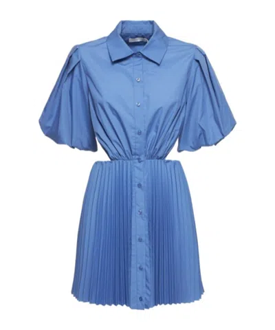 Simkhai Nadine Pleated Cotton Poplin Mini Dress In Blue