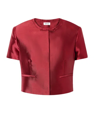 Simkhai Naelle Bow-detail Cropped Satin Blouse In Gray