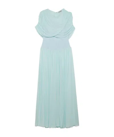 Simkhai Nancie Draped Cape-back Pleated Dress In Blue