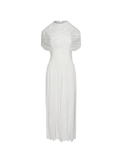 Simkhai Nancie Draped Pleated Maxi Dress In White