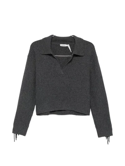 Simkhai Natalia Fringed Ribbed Wool And Recycled Cashmere-blend Polo Sweater In Blue