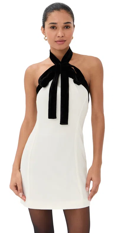 Simkhai Jolie Bow-detailed Velvet-trimmed Crepe Mini Dress In Neutral