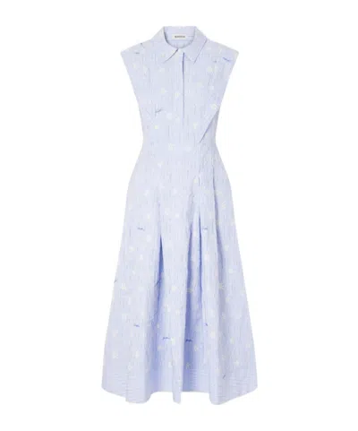 Simkhai Neri Embroidered Striped Cotton-poplin Midi Dress In Blue