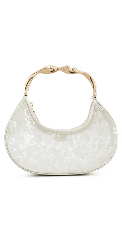 Simkhai Nixi Floral Embroidered Mesh Twist Handle Bag Ivory In White
