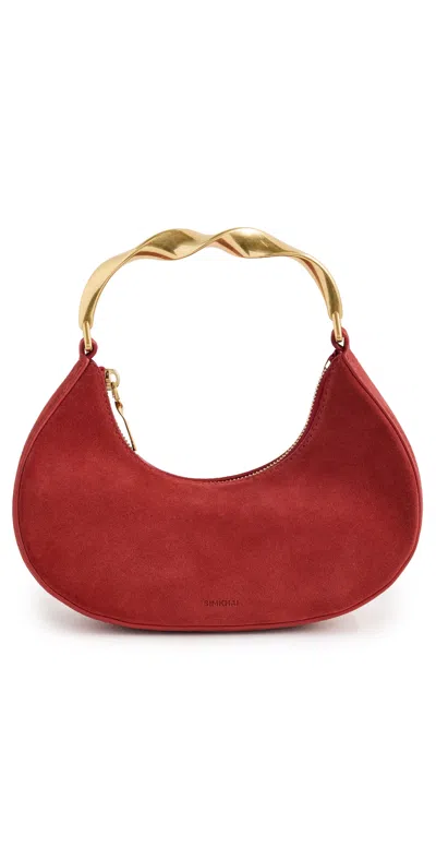 Simkhai Nixi Suede Twist Handle Bag Crimson In Red