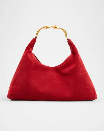 Simkhai Nixi Suede Twist-handle Hobo Bag In Red