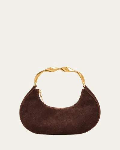 Simkhai Nixi Suede Twist Top-handle Bag In Brown