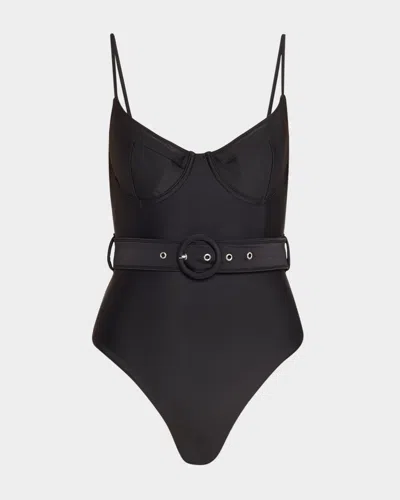 SIMKHAI NOA BELTED BUSTIER ONE-PIECE SWIMSUIT