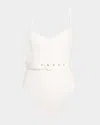 Simkhai Noa Belted Bustier One-piece Swimsuit In White