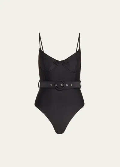 SIMKHAI NOA BELTED BUSTIER ONE-PIECE SWIMSUIT