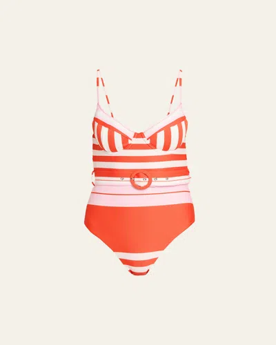 Simkhai Noa Belted Bustier One-piece Swimsuit In Orange
