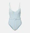 Simkhai Noa Belted Striped Swimsuit In Blue