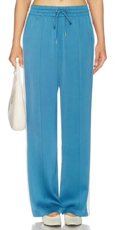 Simkhai Nolan Satin Side Striped Pant In Washed Indigo In Blue